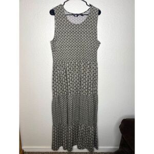 Lands end womens sleeveless tiered maxi dress green boho geometric cotton XL